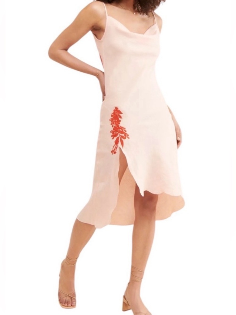Fanm Mon Piyet Linen Slip Dress Marassa Collection Peach Women’s XL Draped Neck